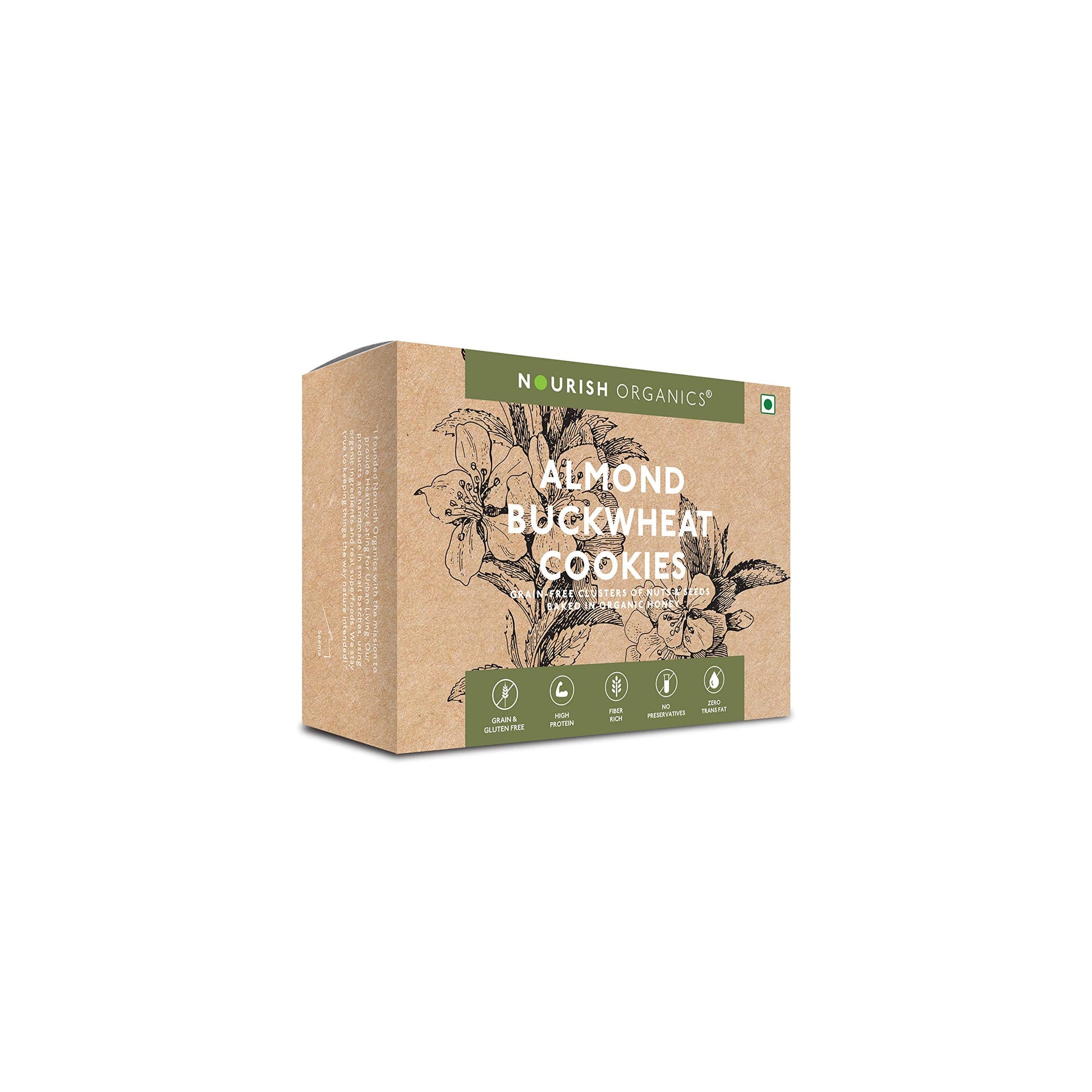 Nourish Organics Almond Buckwheat Cookies, 120gm Pack High in Protein | Vegan | Gluten-Free | No Refined Sugar | Clean Label