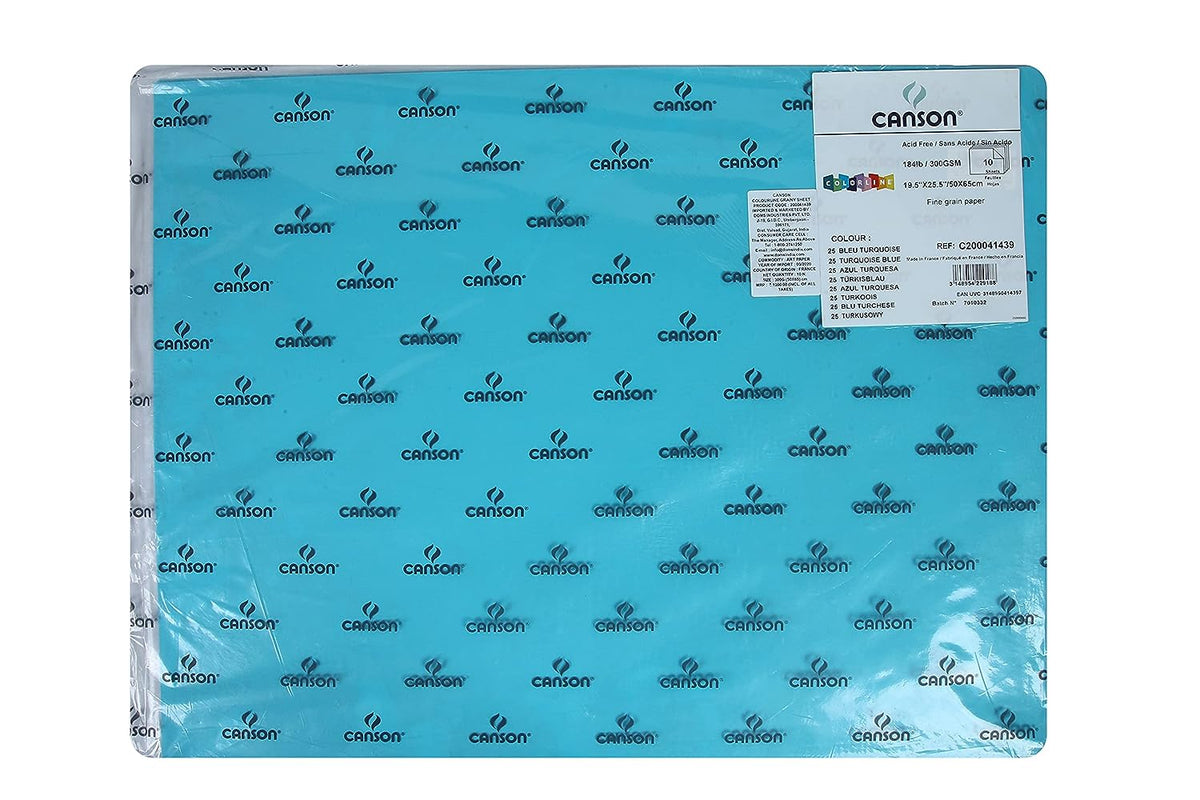 Canson Colorline 300 GSM Grainy 50 x 65 cm Coloured Drawing Paper Sheets(Turquoise Blue, 10 Sheets)