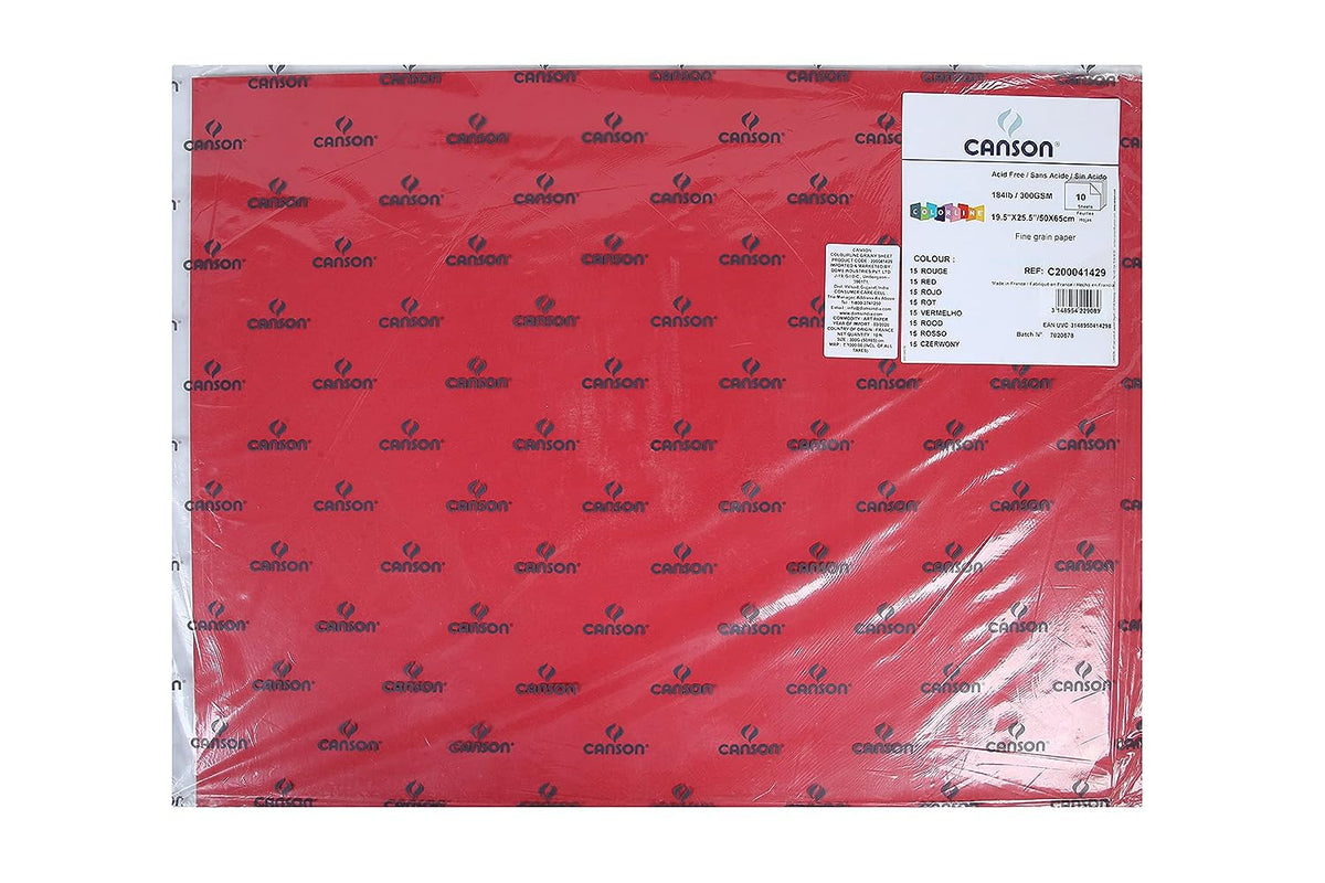 Canson Colorline 300 GSM Grainy 50 x 65 cm Coloured Drawing Paper Sheets(Red, 10 Sheets)