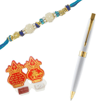 Parker Aster Pearl White Gold Trim Ball Pen with Premium Rakhi