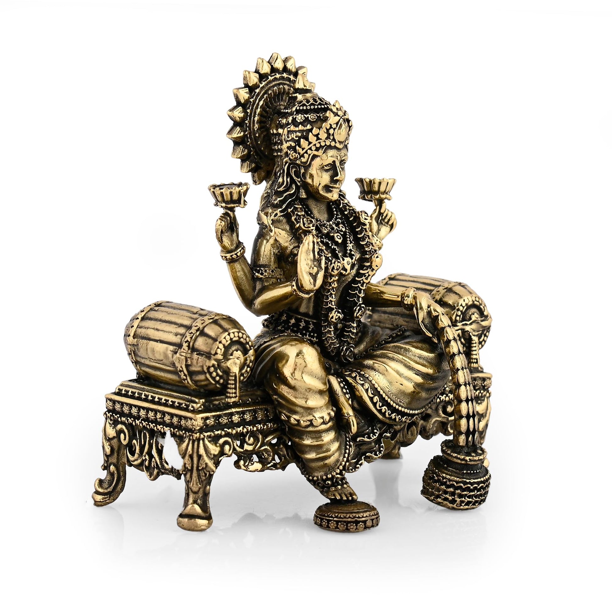 CraftVatika Brass Maa Lakshmi Devi Idol Statue Sitting on Throne - Laxmi Ji Ki Murti for Pooja Temple Room Diwali Gift & Home Décor Items (4 Inch Height)