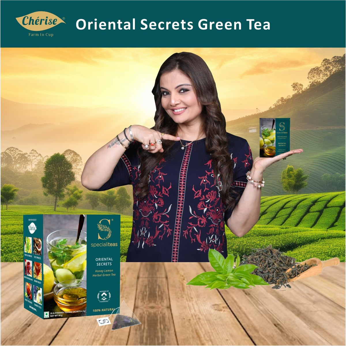 Cherise Specialiteas Oriental Secrets Honey Lemon Herbal Green Tea (2 g x 25 Pyramid Tea Bags)