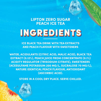 6x Lipton Zero Sugar Peach Ice Tea (Pack Of 6) - 320ml each