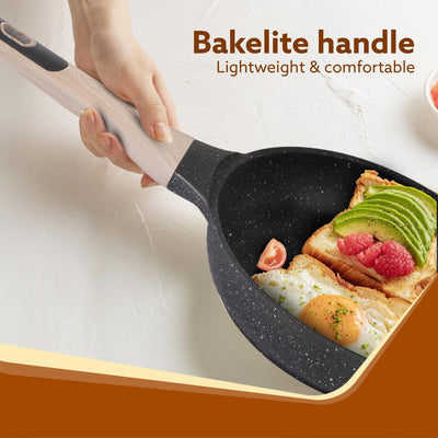 AGARO Imperial Granite Non Stick Frypan with Glass Lid, 3L / 28cm, Cast Aluminium Body, Omlette Egg Pan, Fish Fry Pan, Gas & Induction Compatible, Dark Grey