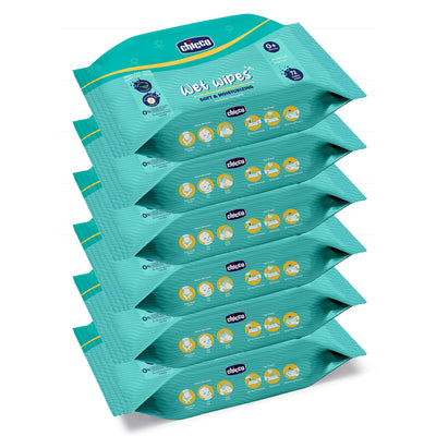Chicco Soft Cleansing Wet Baby Wipes, Ideal for Nappy, Face and Hand, Dermatologically Tested, Paraben Free, Sticker Pack of 6 (72 Sheets per Pack) 432 pcs
