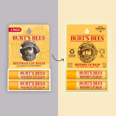 Burt's Bees 100% Natural Moisturizing Lip Balm, Original Beeswax with Vitamin E & Peppermint Oil - 2 Tubes