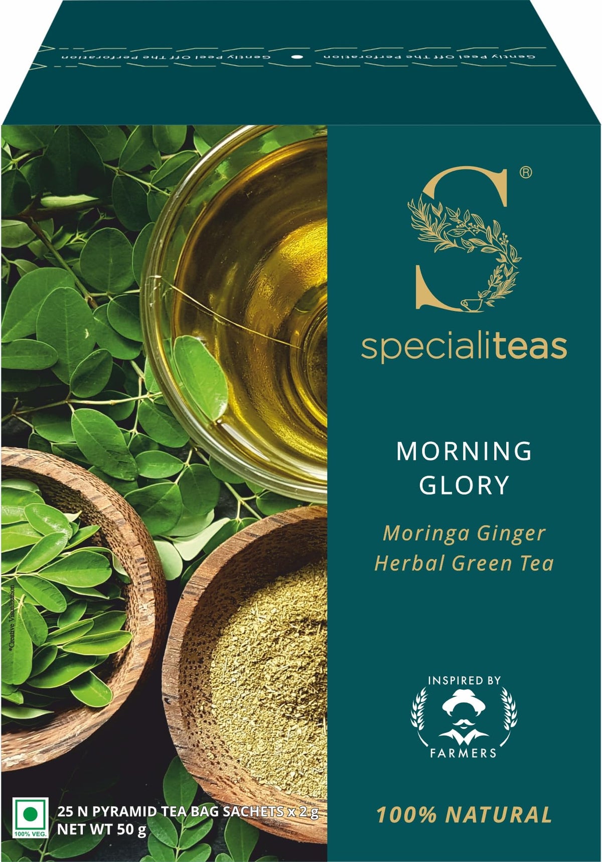 Cherise Specialiteas Morning Glory Moringa Ginger Herbal Green Tea (2 g x 25 Pyramid Tea Bags)