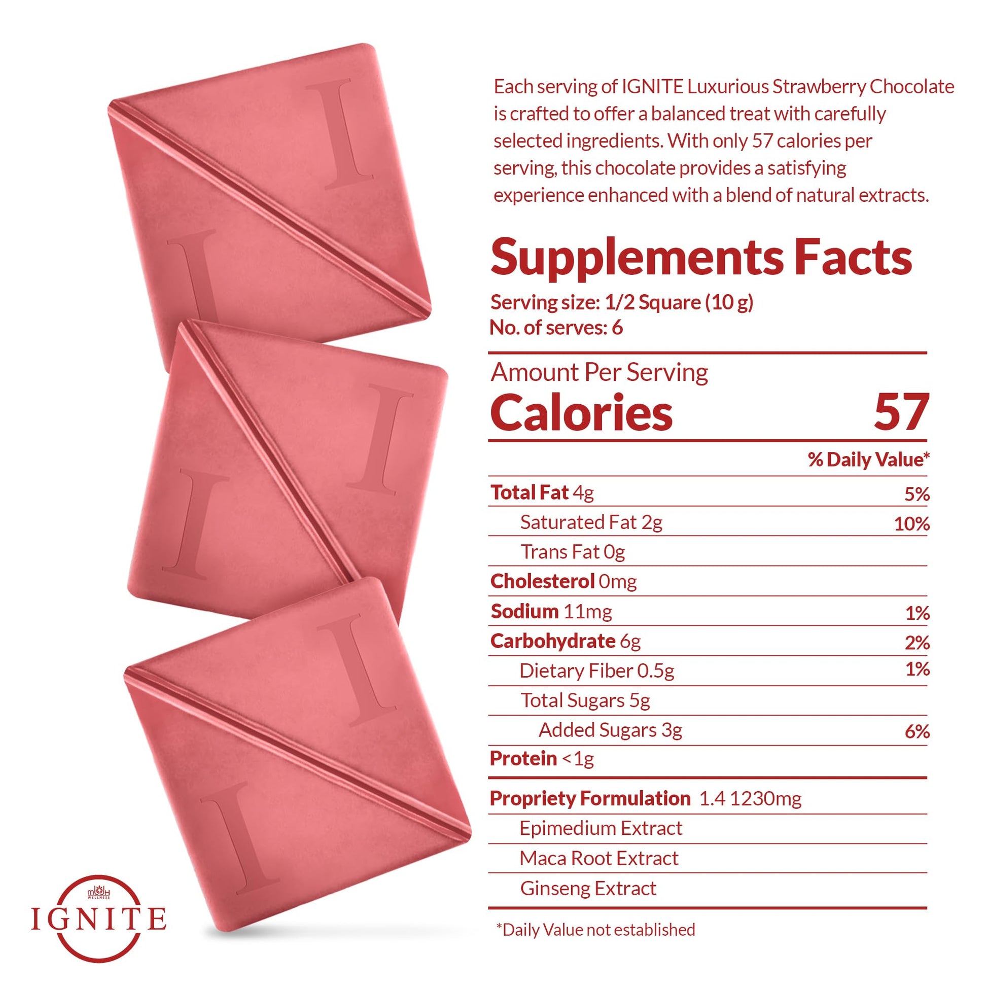 MBDH Wellness Ignite Chocolate Bars(1 Box) Luxurious Strawberry Flavour Chocolate For Uplifting Mood & Vitality Ideal For Men & Women,Vegetarian And Gluten-Free Delight,110 Grams