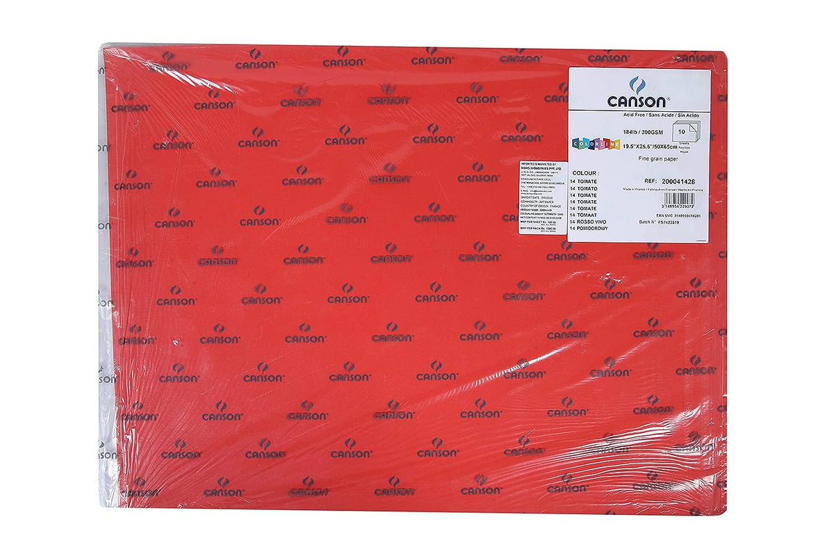 Canson Colorline 300 GSM Grainy 50 x 65 cm Coloured Drawing Paper Sheets(Tomato, 10 Sheets)