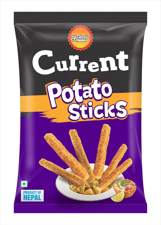 CURRENT Crunchy Potato Sticks 50g – Savory Snack with Garlic, Chili, and Spices | Made with Potato Flakes, Rice Flour, and Vegetable Oil | Tasty & Spicy Snacks | Suitable for Vegetarians | Ready to Eat