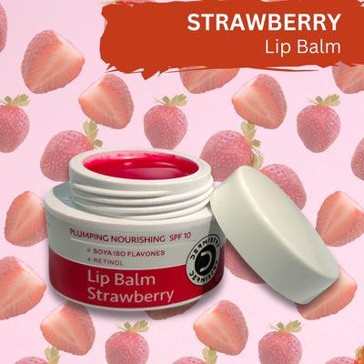 Dermistry Plumping Nourishing SPF10 Lip Balm Strawberry for Dry Dark Pigmented Chapped Lips, Shea Butter, Retinol, Coconut Oil, Moisturization Plumping, Glossy Finish Soft Pink Lips Women 15ml