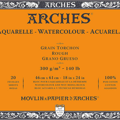 Arches Watercolour 300 GSM Rough Natural White 46 x 61 cm Paper Blocks, 20 Sheets