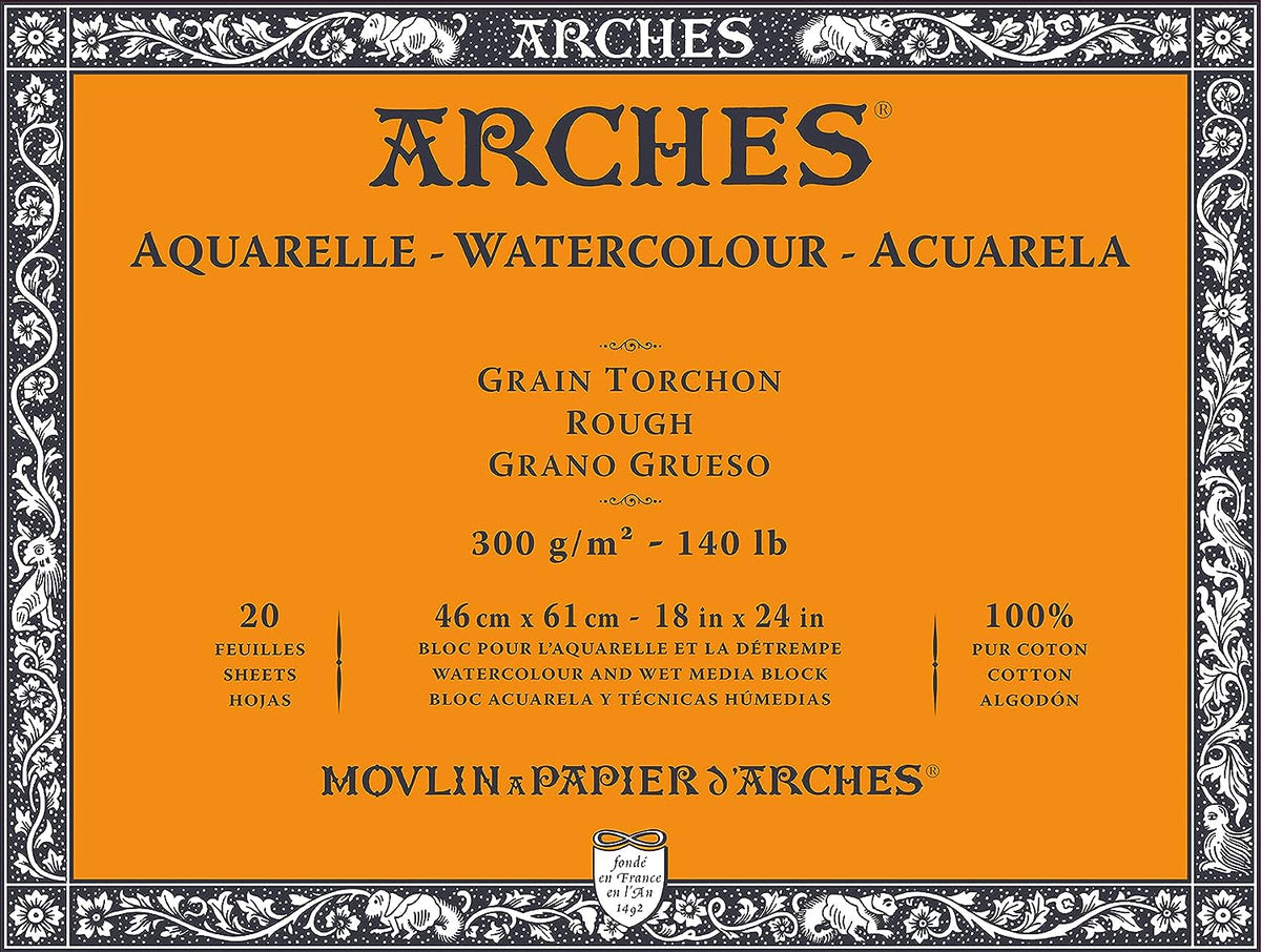 Arches Watercolour 300 GSM Rough Natural White 46 x 61 cm Paper Blocks, 20 Sheets