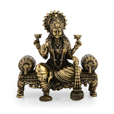CraftVatika Brass Maa Lakshmi Devi Idol Statue Sitting on Throne - Laxmi Ji Ki Murti for Pooja Temple Room Diwali Gift & Home Décor Items (4 Inch Height)