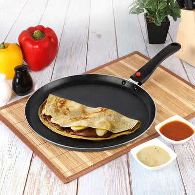 Cello Non Stick Dosa Tawa Induction Base with Detachable Handle, 280 mm Hammered Toned,Aluminium, Black