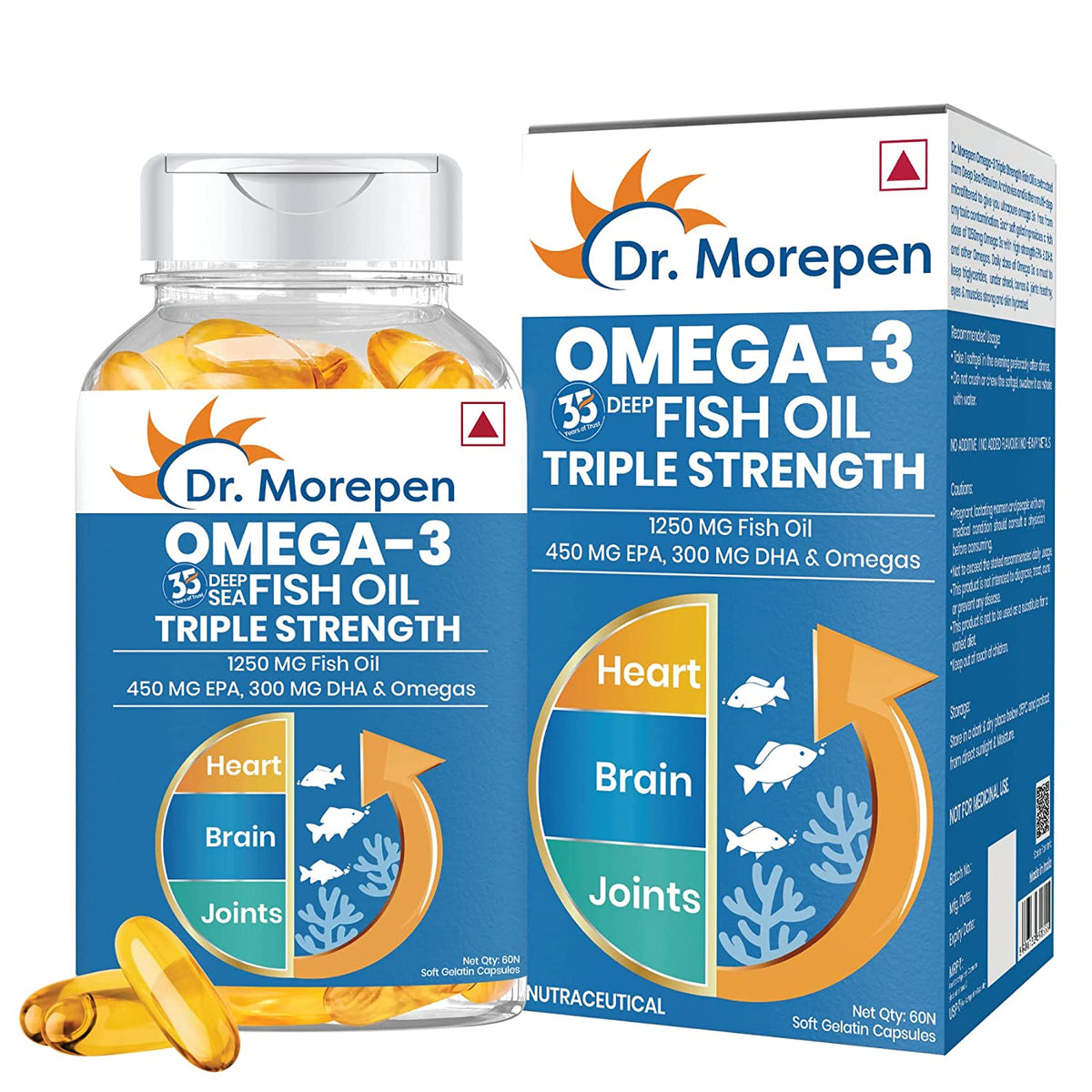 DR. MOREPEN 1250mg Omega 3 Fish Oil, Triple Strength - 900 mg -  60 Softgels