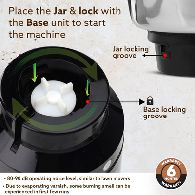 AGARO Grand Commercial Mixer Grinder 1400W, Heavy Duty, 100% Pure Copper Motor, Stainless Steel Jar, 3 Speed with Incher, Stainless Steel Blades, Wet & Dry Grinding, Black & Grey