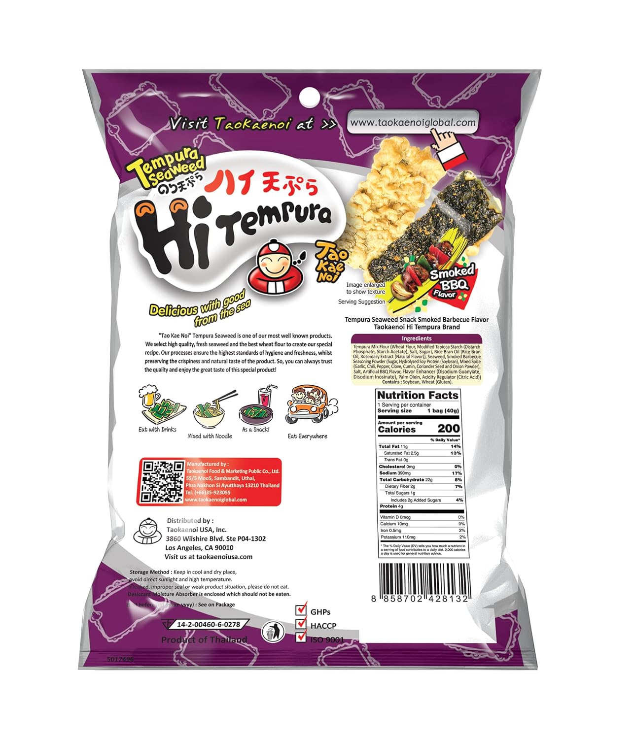 TAOKAENOI TEMPURA SEAWEED 40G SMOKED BBQ FLAVOUR