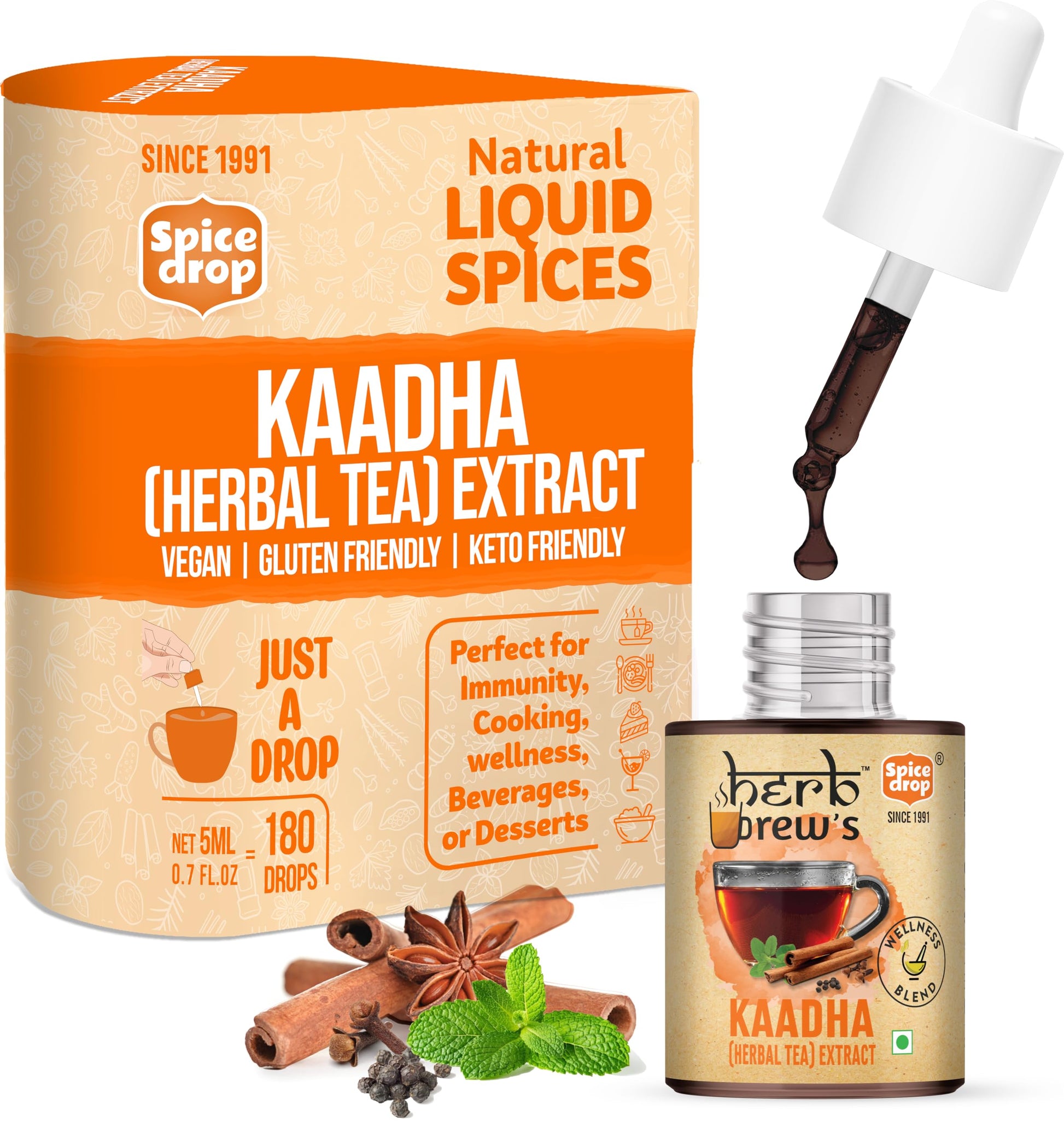 Spice Drop Herb Brews Ayush Kadha/ Kwath Extract for Immunity , 5ml (180 Drops)