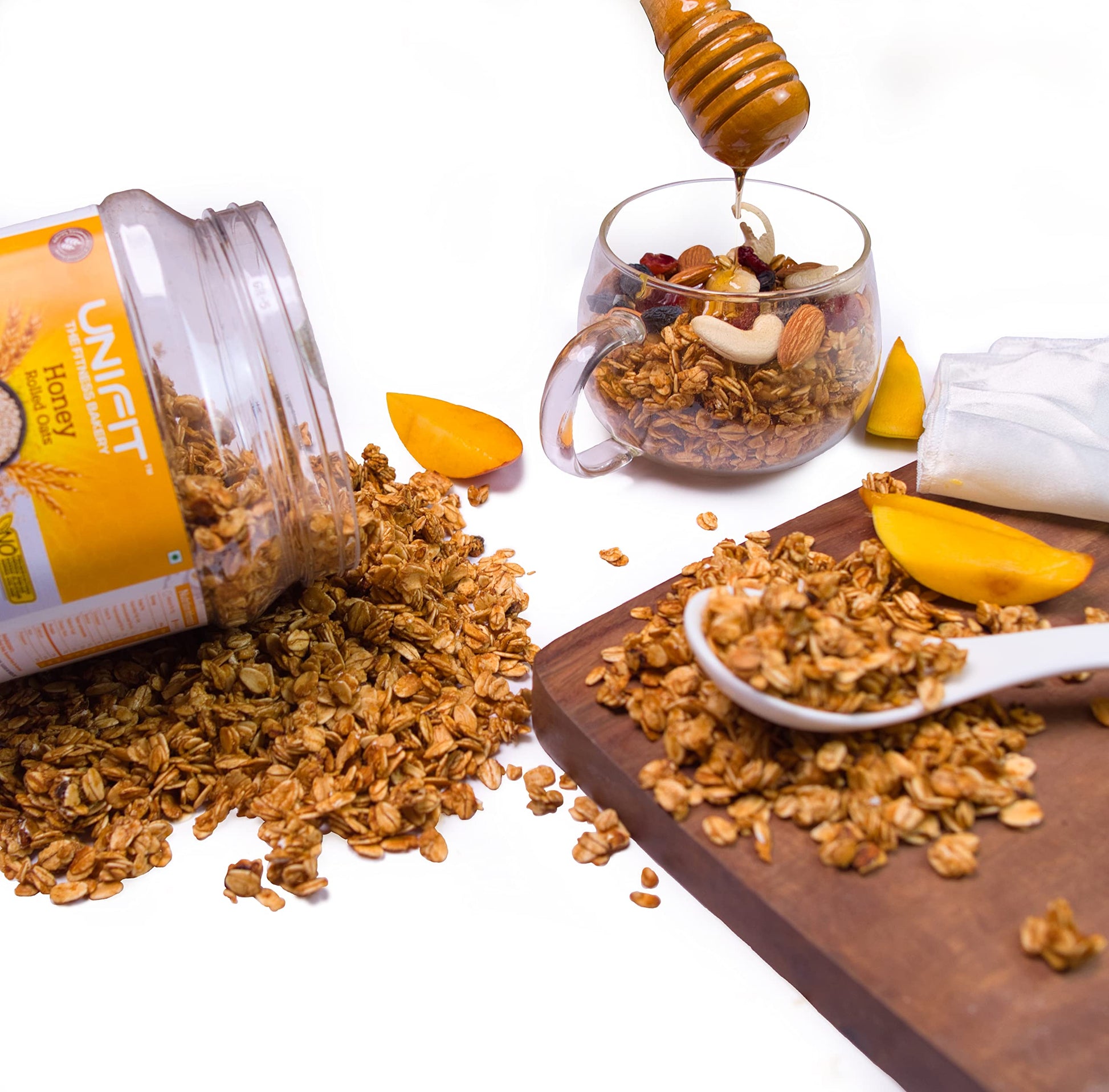 UNIFIT Honey Rolled Oats | Honey Oats | Healthy Breakfast | Rich Source of Protein & High Fiber Oats | Whole grain Oats | 400g | Pack of 1