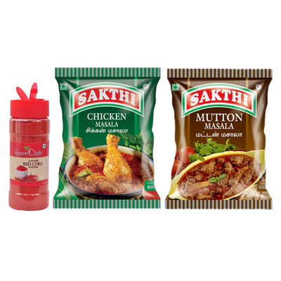 The Spice Club Kashmiri Red Chilli Powder 70g + Sakthi Chicken Masala 500g +Sakthi Mutton Masala 500g