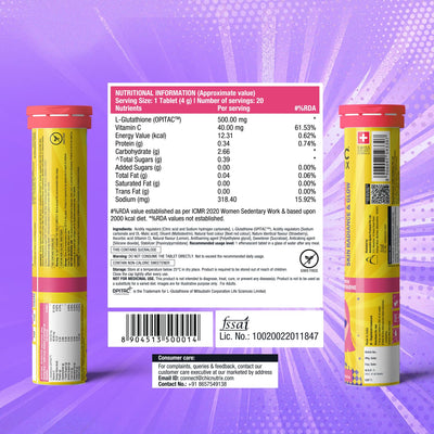 Chicnutrix Glow 500mg Effervescent Tablets - Strawberry & Lemon Flavor, For Glow & Radiance Skin