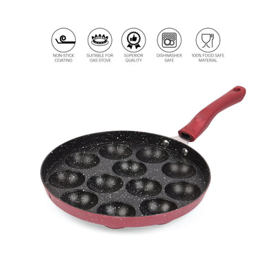 CELLO Crown Single Handle Appam 12 Cavity -Maroon (Aluminium)