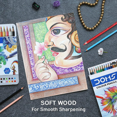 Doms 12 Shades Super Soft Color Pencils Flat Tin Box | Smooth Color Application | For Blending & Experimenting Different Art Strokes | Non-Toxic & Safe For Childrens | Pack of 1