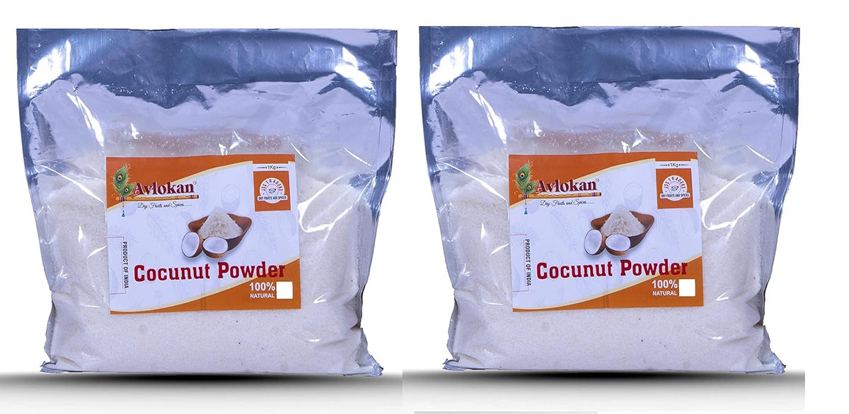 Avlokan Natural Coconut Powder - Low Fat, Unsweetened, High Fibre (Pack of 2 x 1000 g)