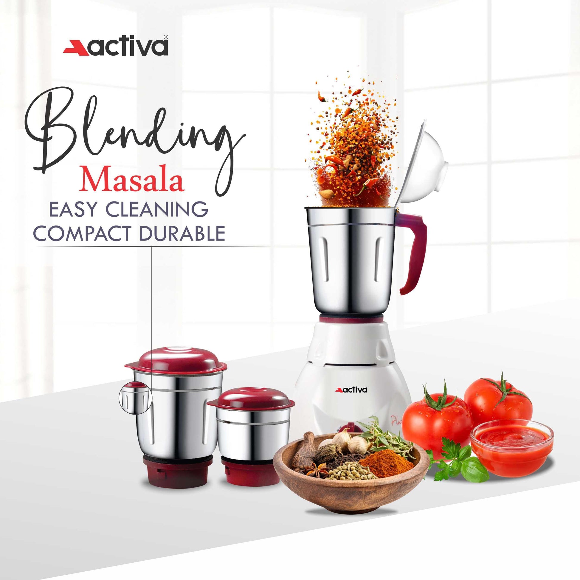 Activa Pluto 3 Jar 500 Watt Mixer Grinder With Coral 750 Watt Dry Iron come with 2 year warranty