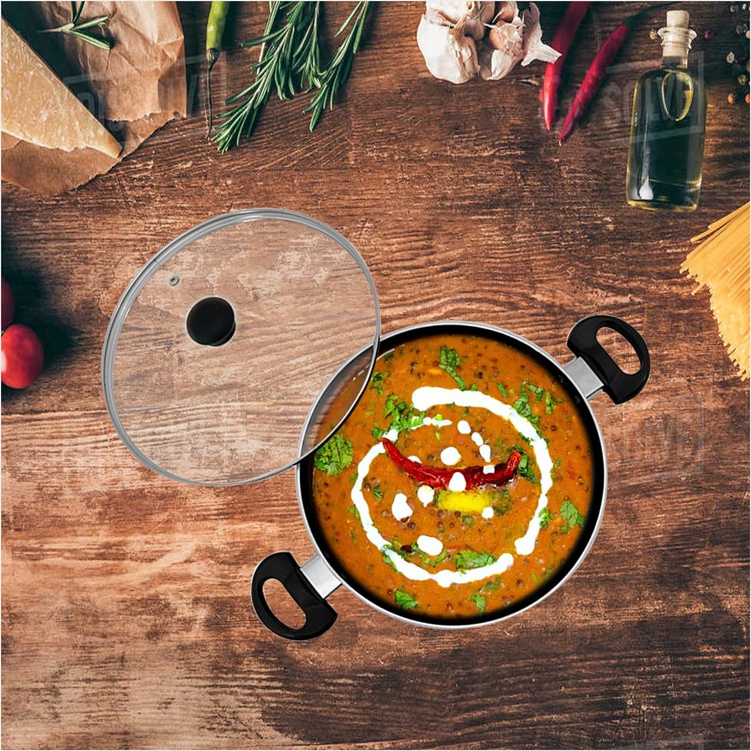 Butterfly Rapid Kadai 240 Induction Base with Glass Lid (Red)