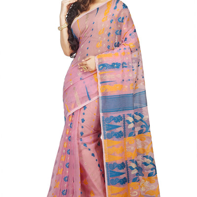 BENGAL HANDLOOM Cotton Exclusive Women's Soft Dhakai Padma Pata Jamdani Saree Without Blouse Piece(Color-Pink)