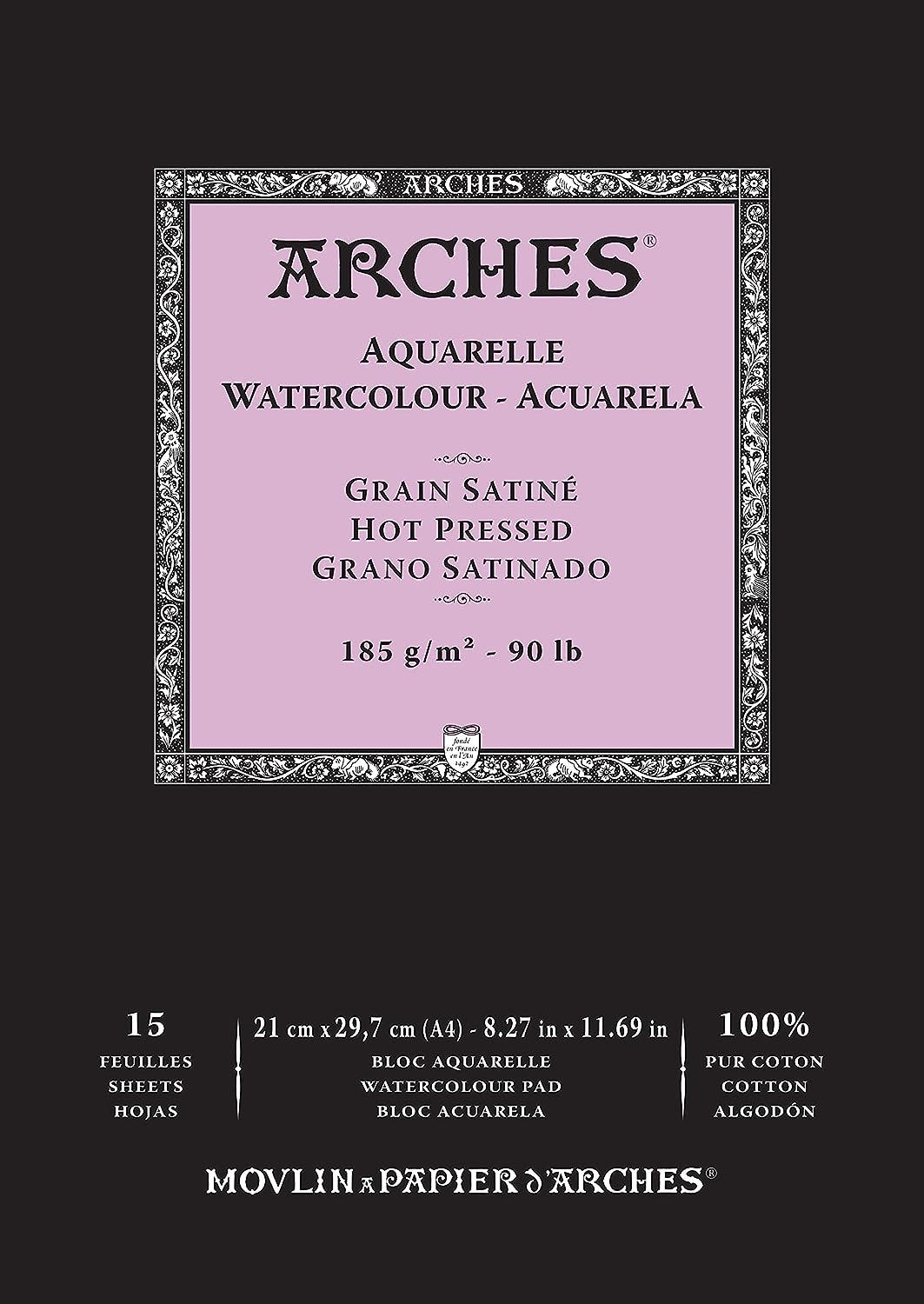 Arches Watercolour 185 GSM Hot Pressed Natural White A4 Paper Pad, 15 Sheets