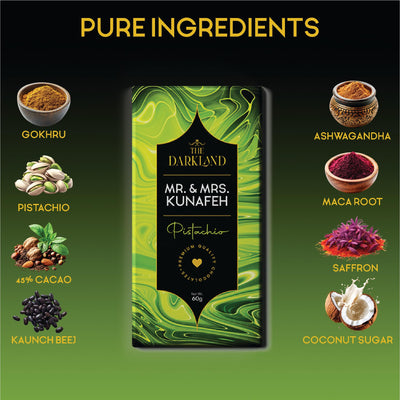 THE DARKLAND Intimate Couple Chocolate | India’s 1st Mood-Lifting Chocolate with Kunafa for Couples |Dark Pistachio Flavour | No Refined Sugar, No Caffeine, No Preservatives | Organic Plant based pure dairy free