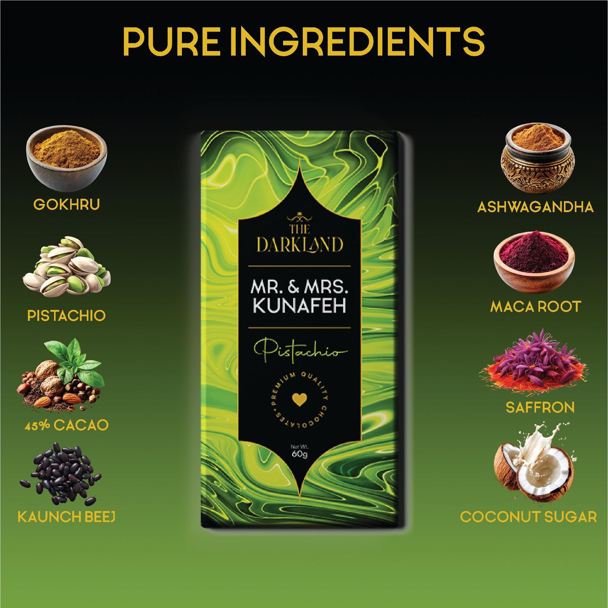 THE DARKLAND Intimate Couple Chocolate | India’s 1st Mood-Lifting Chocolate with Kunafa for Couples |Dark Pistachio Flavour | No Refined Sugar, No Caffeine, No Preservatives | Organic Plant based pure dairy free