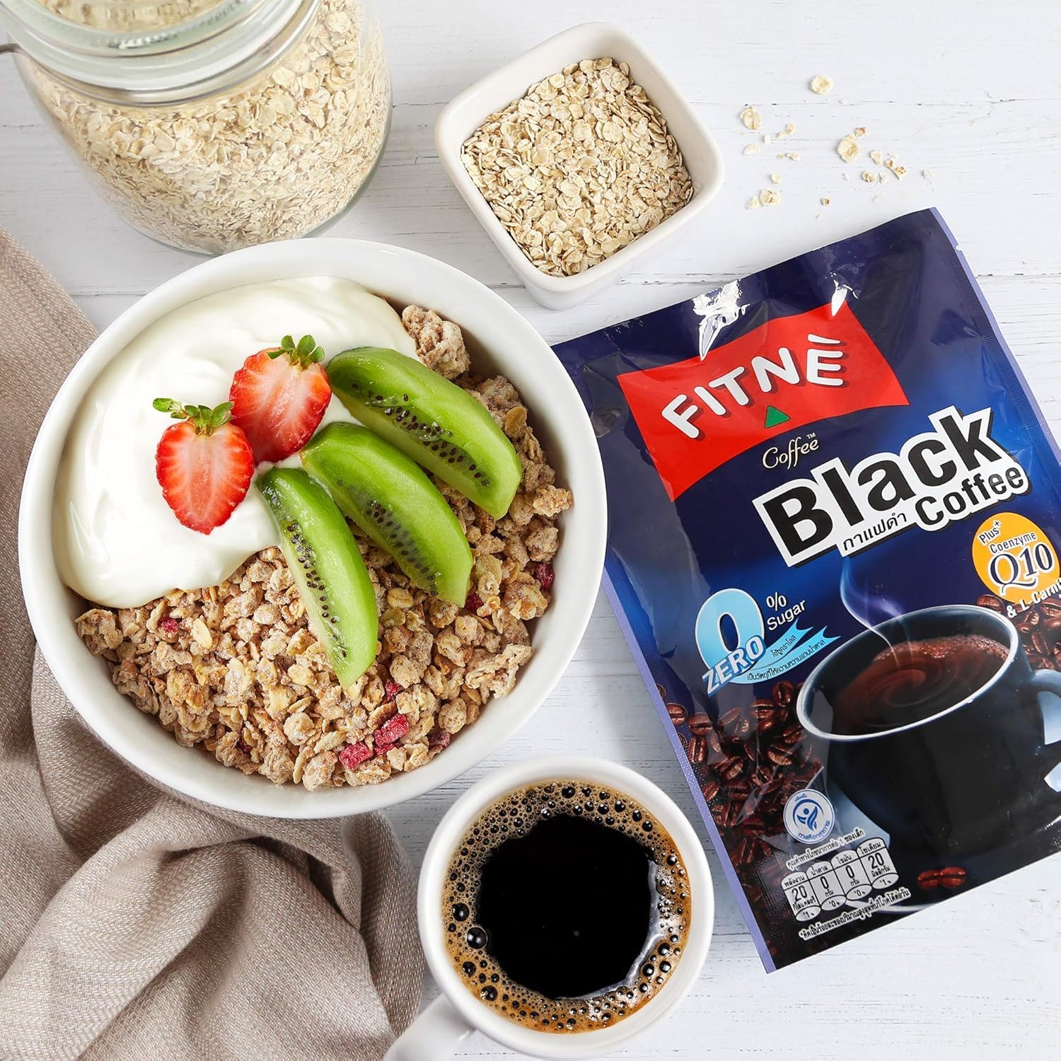 FITNE Instant Black Coffee Packets With Coenzyme Q10 L Carnitine High Antioxidant Low Calories Vegan Non Dairy No Sugar Sucralose Sweetener, 10 Sticks