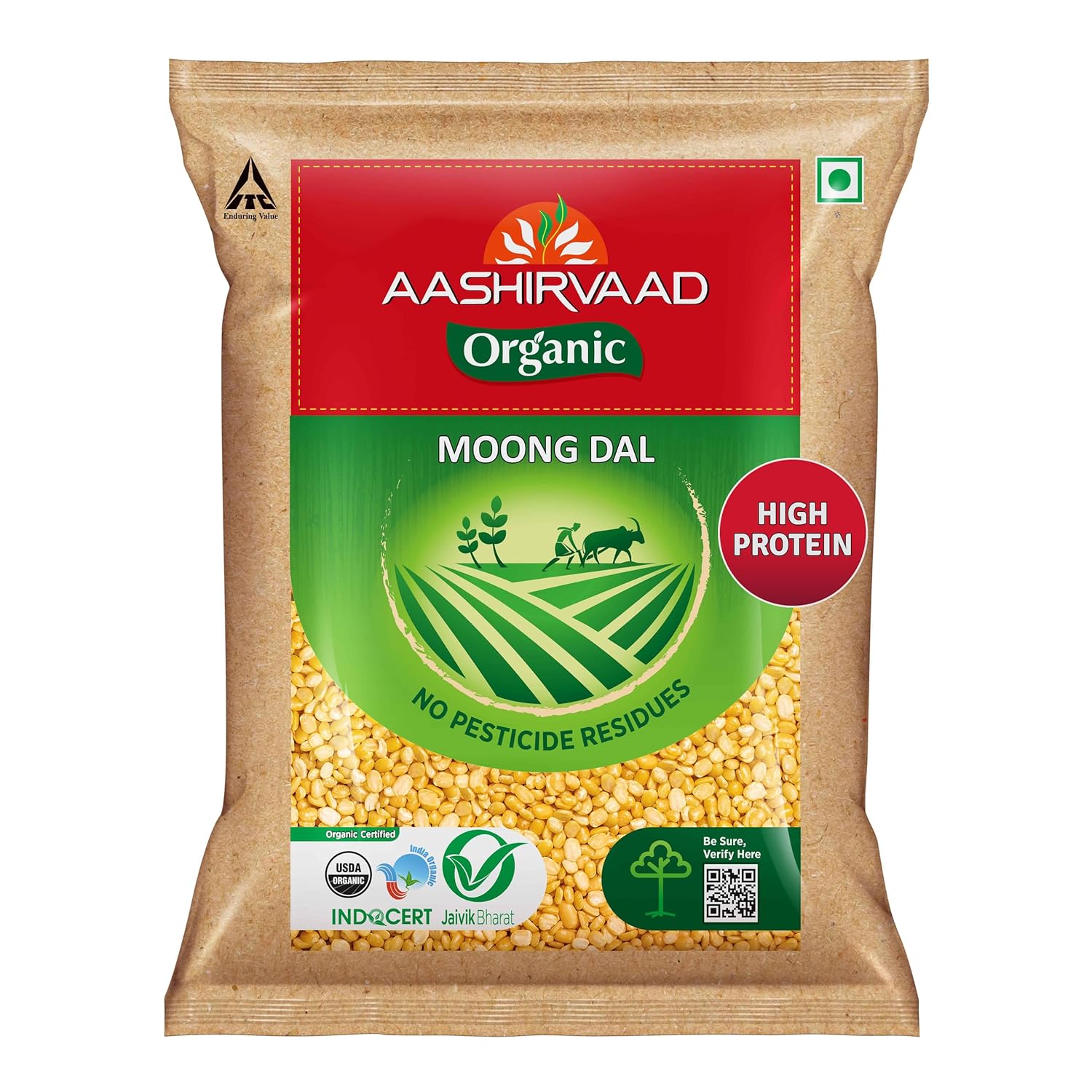 Aashirvaad Organic Moong Dal, 1 Kg, 100% Organic Moong Dal, Rich in Protein