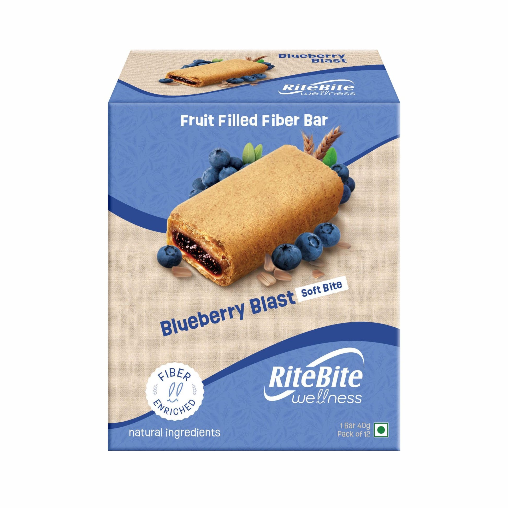 RiteBite Wellness Snack Bar Blueberry Blast | Fruit Filled Fiber Bar, Natural Ingredients, Rich in Fiber, No Preservatives | 40g (Pack of 12)
