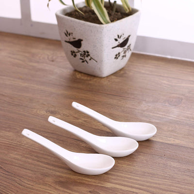 Clay Craft Basics White Fine Ceramic Soup Spoons (Set of 4) of 13.4 cm