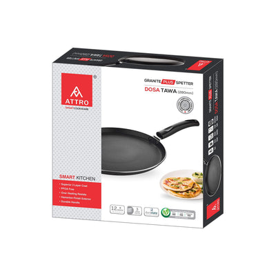 Attro Non-Stick Aluminium Gas Stove & Induction Compatible Dosa Tawa 28 Cm, Marble Grey