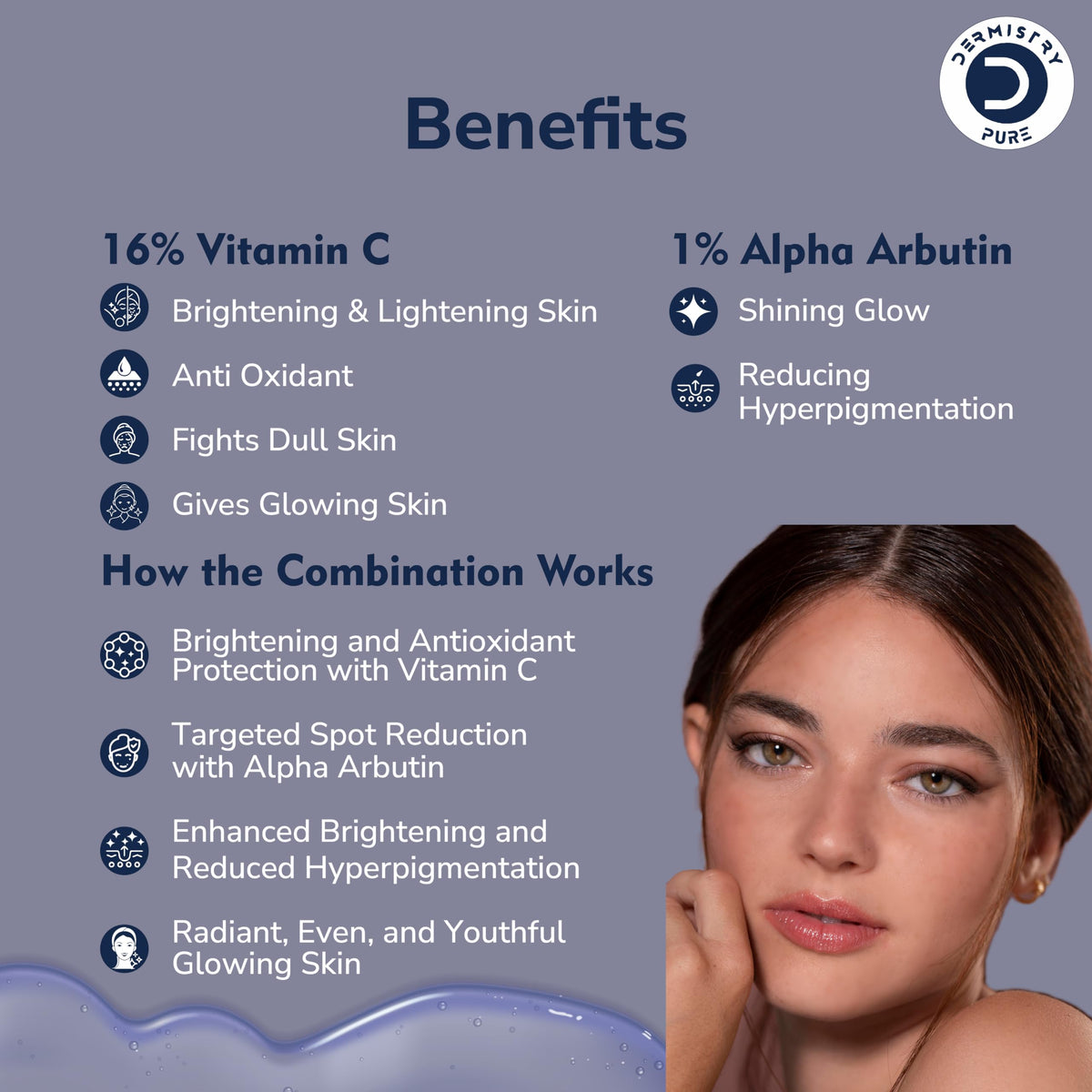 Dermistry 16% Vitamin C 1% Alpha Arbutin Skin Lightening Brightening Instant Glowing Fairness Face Serum Removes Pigmentation Dull Skin Dark Spots Corrects Radiance Sun Damage Repair 30 ml