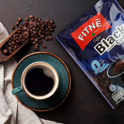 FITNE Instant Black Coffee Packets With Coenzyme Q10 L Carnitine High Antioxidant Low Calories Vegan Non Dairy No Sugar Sucralose Sweetener, 10 Sticks
