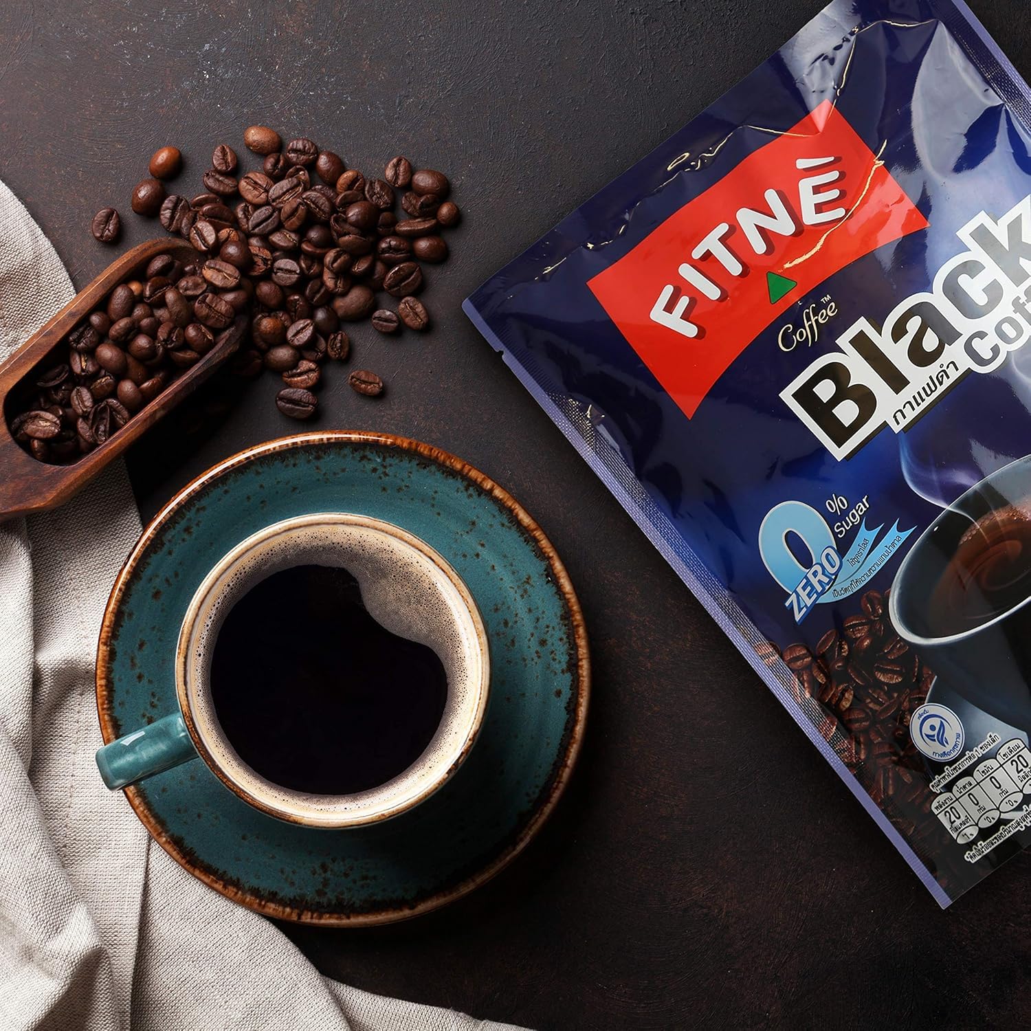 FITNE Instant Black Coffee Packets With Coenzyme Q10 L Carnitine High Antioxidant Low Calories Vegan Non Dairy No Sugar Sucralose Sweetener, 10 Sticks