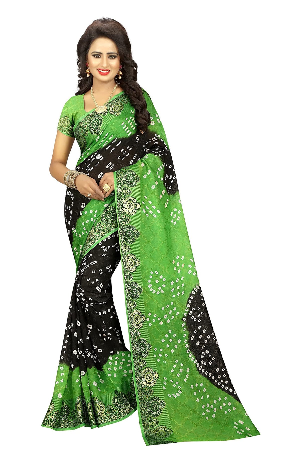 Concepta Women's Silk Bandhani Saree (Firozi_Free Size)