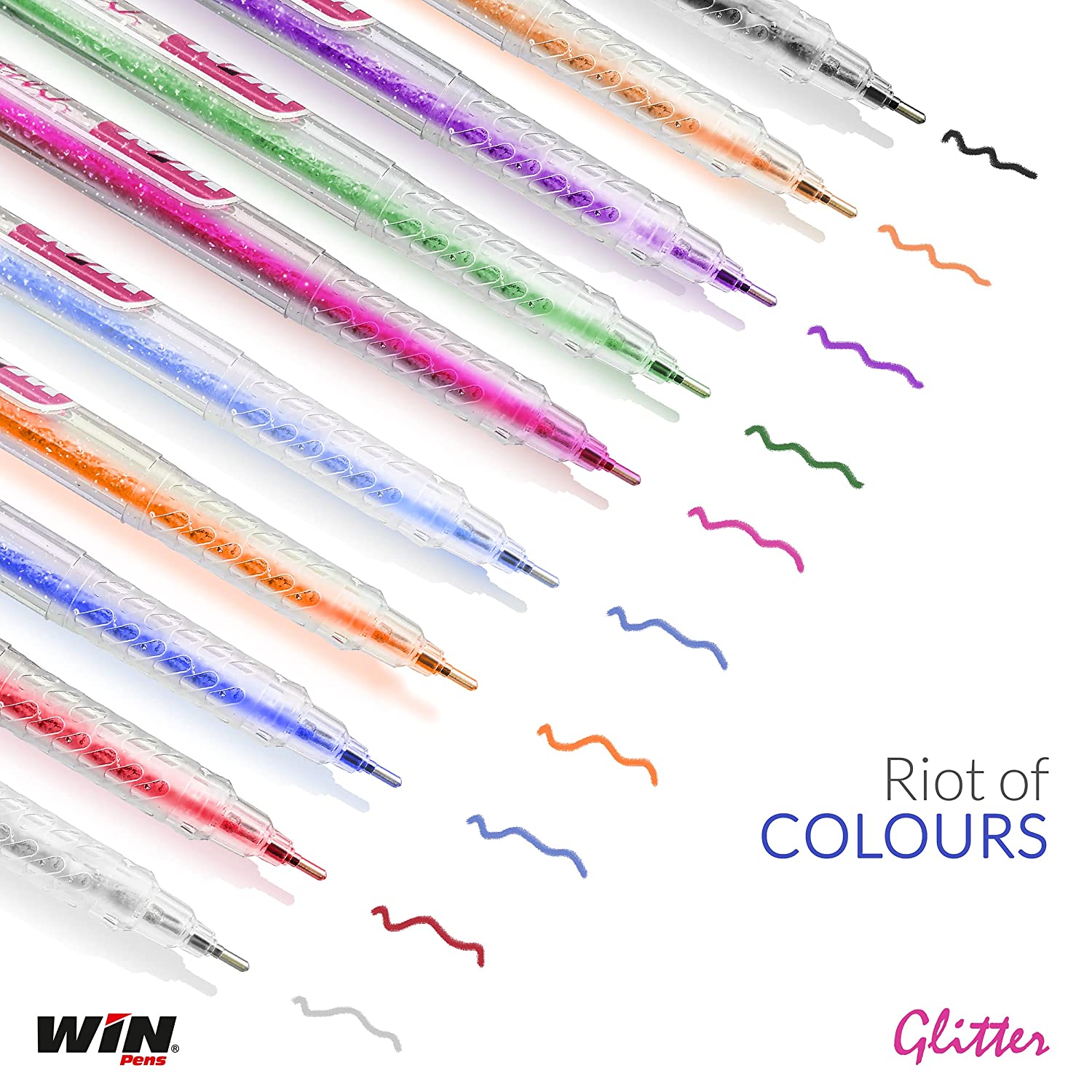 Win Glitter Gel Pen Multicolor - 10 Pcs Zipper Pack