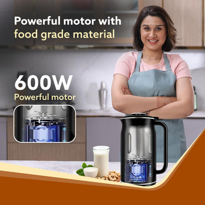 AGARO Regency Automatic Nut Milk Maker, Vegan Milk Machine, Make Vegan Milk From Nuts, Almonds, Soya, Oats etc, Boil Water, Juice, Cereals, Stainless Steel Body, 600ml, Black