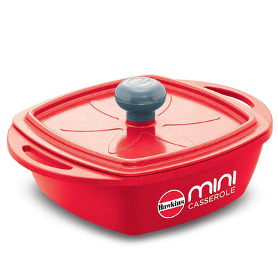 Hawkins 0.75 Litre Mini Casserole with Lid, Square Series Die-Cast pan for Cooking, Reheating, Serving and Storing, Red