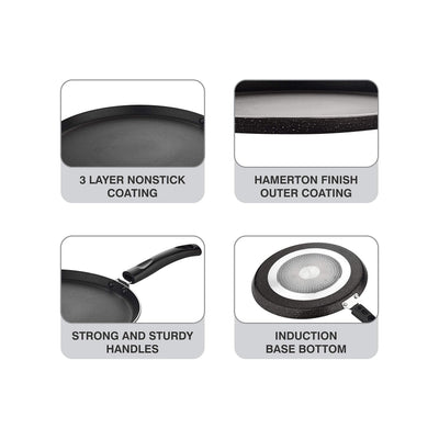 Attro Non-Stick Aluminium Gas Stove & Induction Compatible Dosa Tawa 28 Cm, Marble Grey