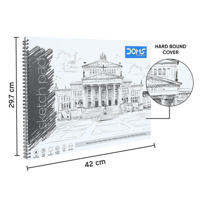 Doms Wiro Binding Notebook | Sketch Pad | Plain | 150GSM | 72 Pages | 29.7 x 42 cm | Pack of 1