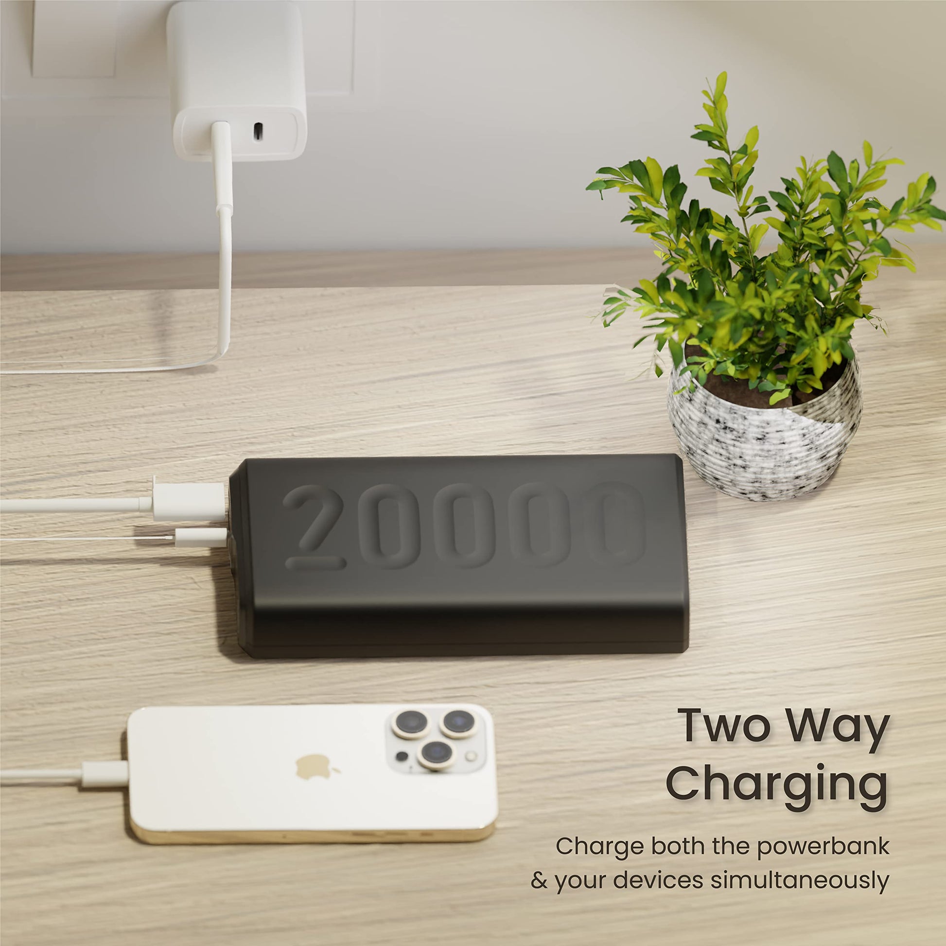 Ambrane 20000mAh Power Bank with 20W Fast Charging, Triple Output, Power Delivery, Type C Input, Made in India, Multi-Layer Protection, Li-Polymer + Type C Cable (Stylo-20k, Black)
